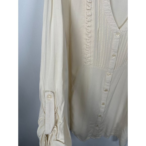 Catherines 3X Blouse Rayon Top Boho Button Down Relaxed Long Sleeve V-Neck Cream - Picture 7 of 12